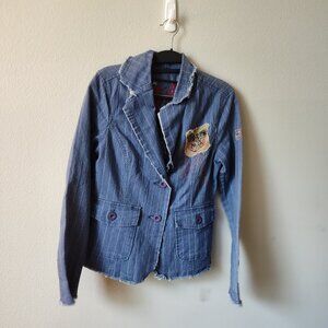 Anthropologie Love Stitch 70s Looking Bohemian Denim Jacket Embroidered Large